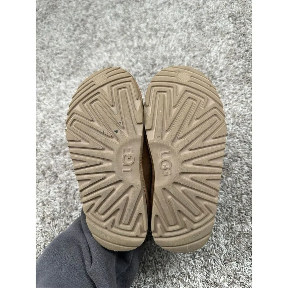 UGG Tasman Slippers Kids Youth 1Y Chestnut Light Brown Fur Lined Suede Slip On